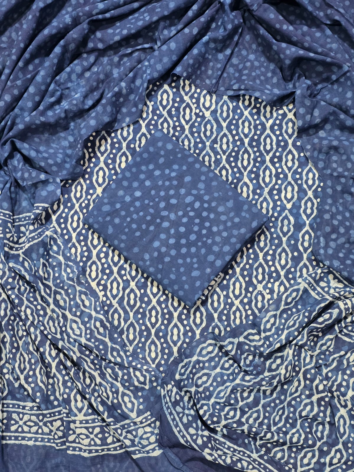 chic cotton suit set with mulmul dupatta