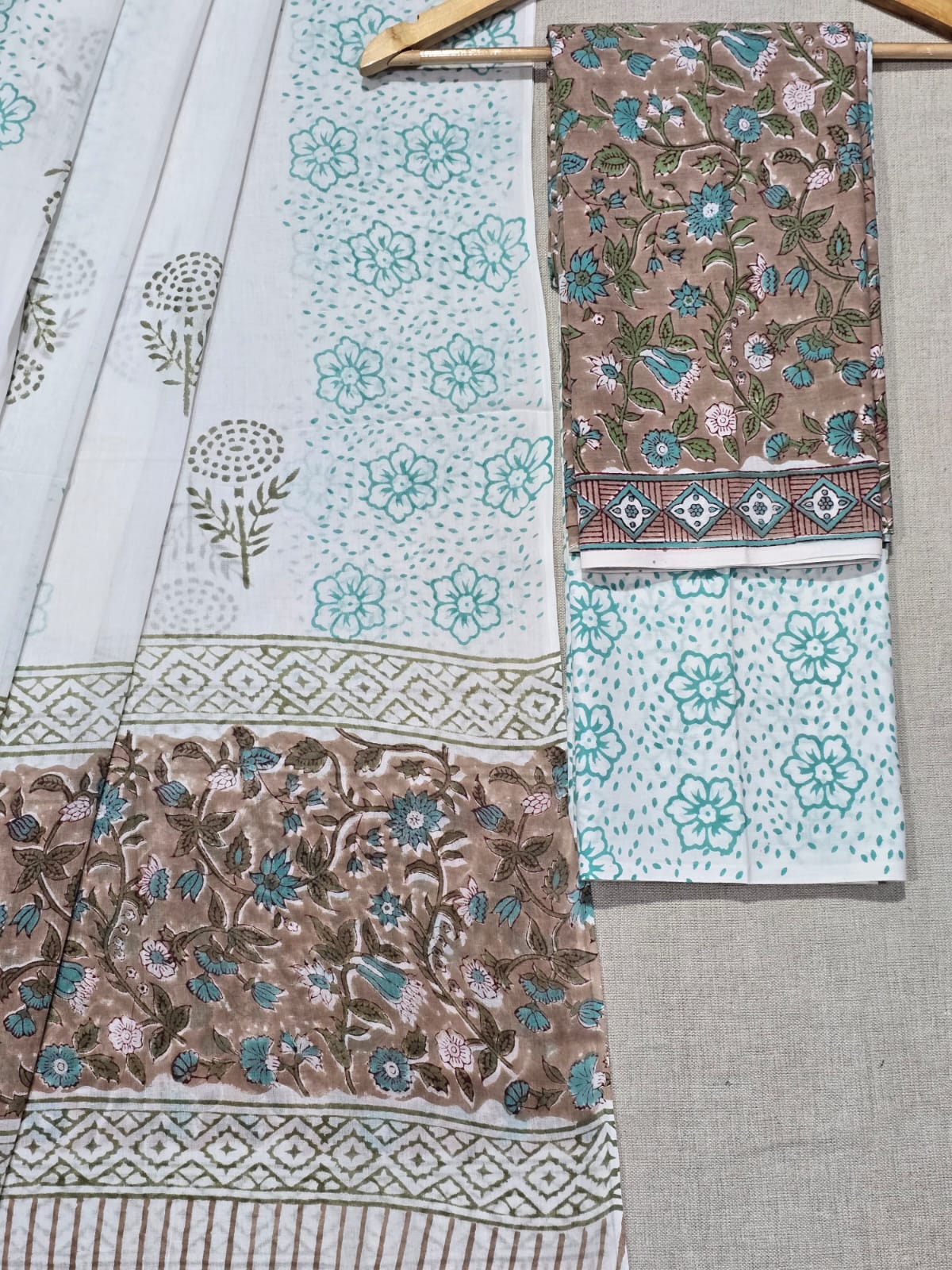 elegant printed cotton suit with mulmul dupatta