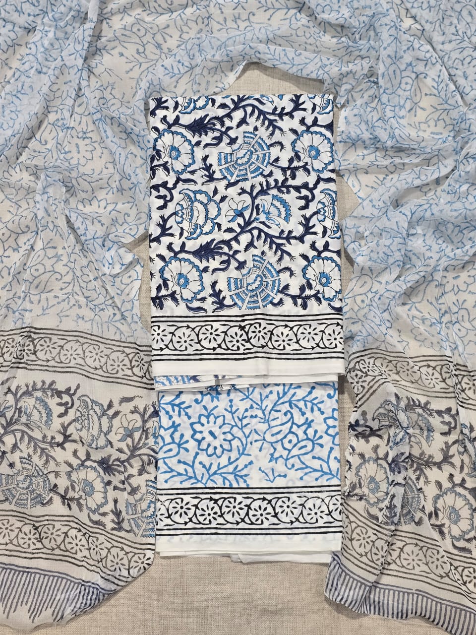 graceful designer cotton suit with chiffon dupatta