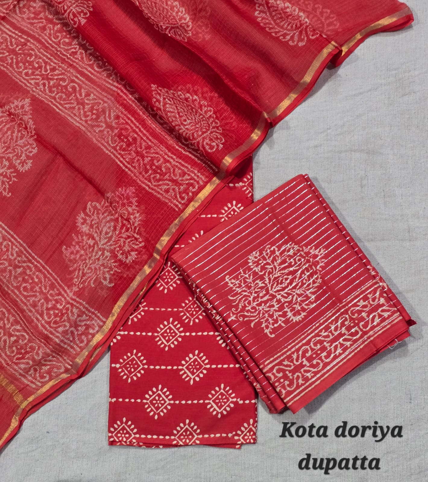 Floral Block Print Pure Cotton Suit with Kota Cotton Dupatta – Mustard Office Wear