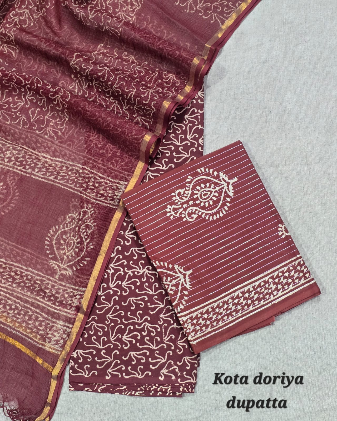 Traditional Ajrakh Inspired Pure Cotton Suit with Kota Cotton Dupatta – Black Daily Wear