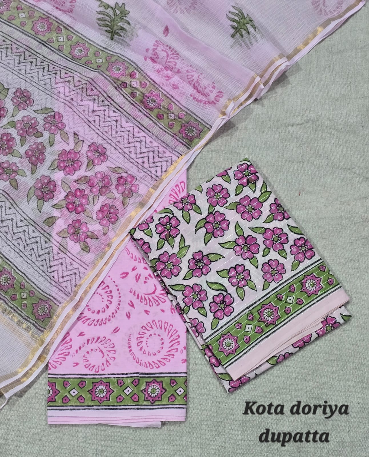 Ethnic Motif Print Pure Cotton Suit with Kota Cotton Dupatta – Blue Casual Wear