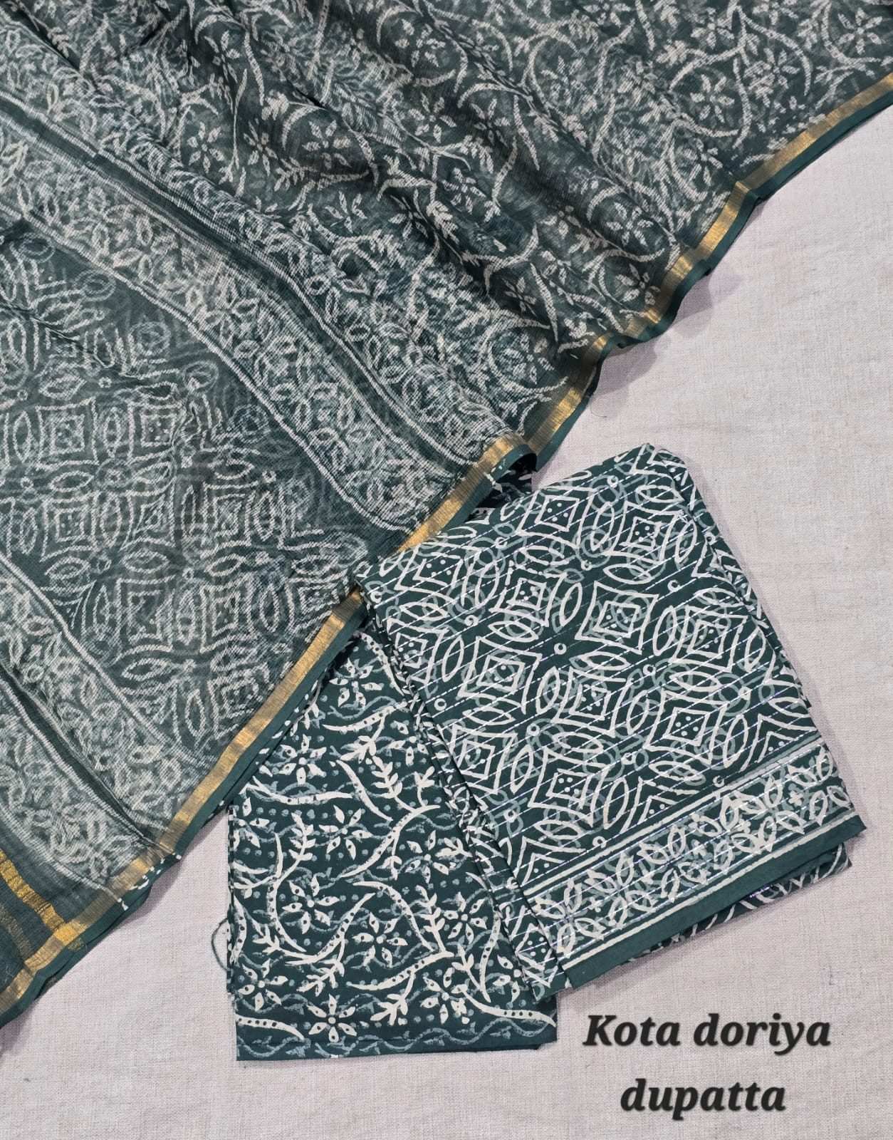 Minimal Block Print Pure Cotton Suit with Kota Cotton Dupatta – Ivory Classic Fit