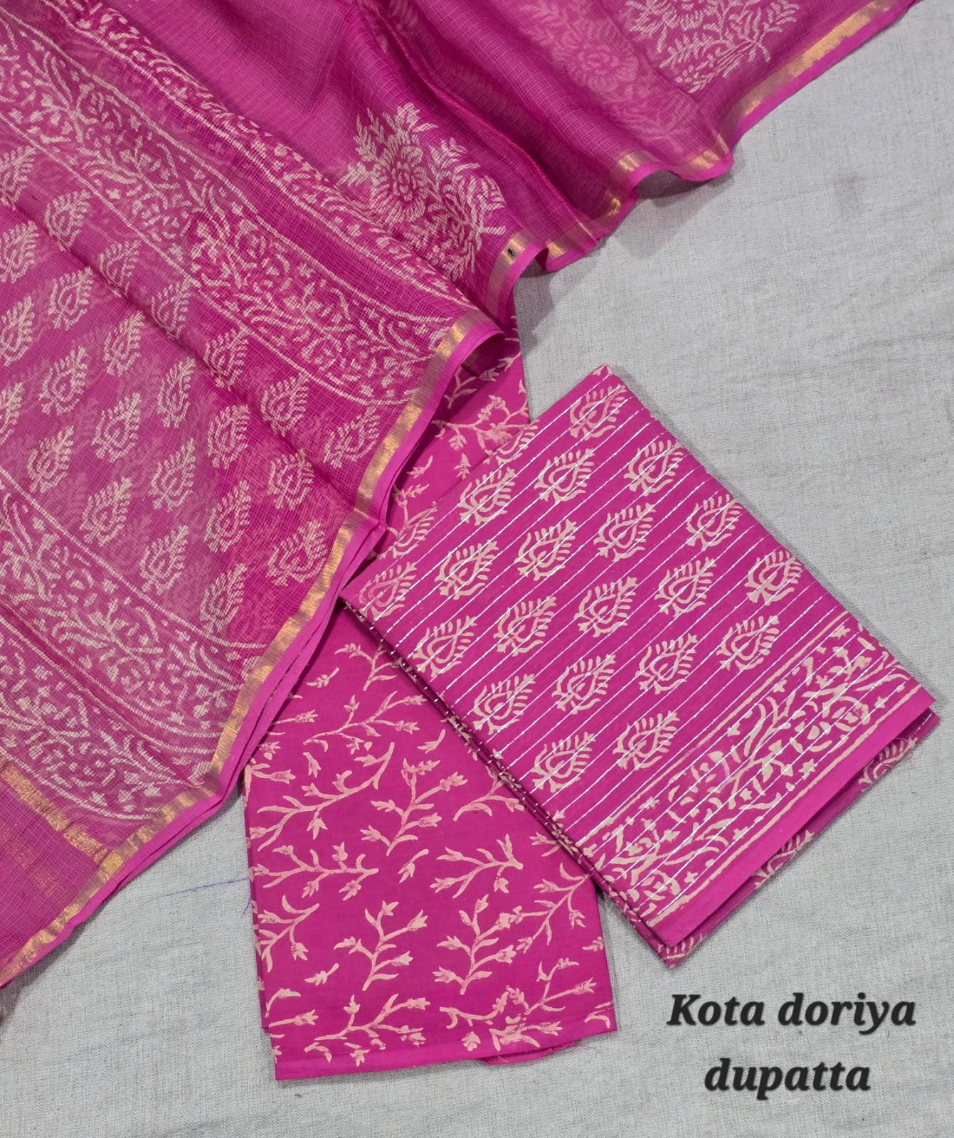 Traditional Ajrakh Inspired Pure Cotton Suit with Kota Cotton Dupatta – Black Classic Fit