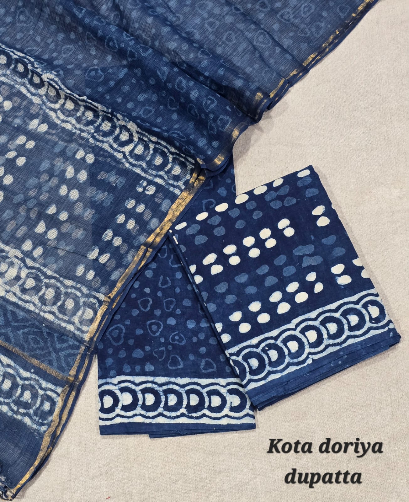 Ethnic Motif Print Pure Cotton Suit with Kota Cotton Dupatta – Blue Summer Comfort