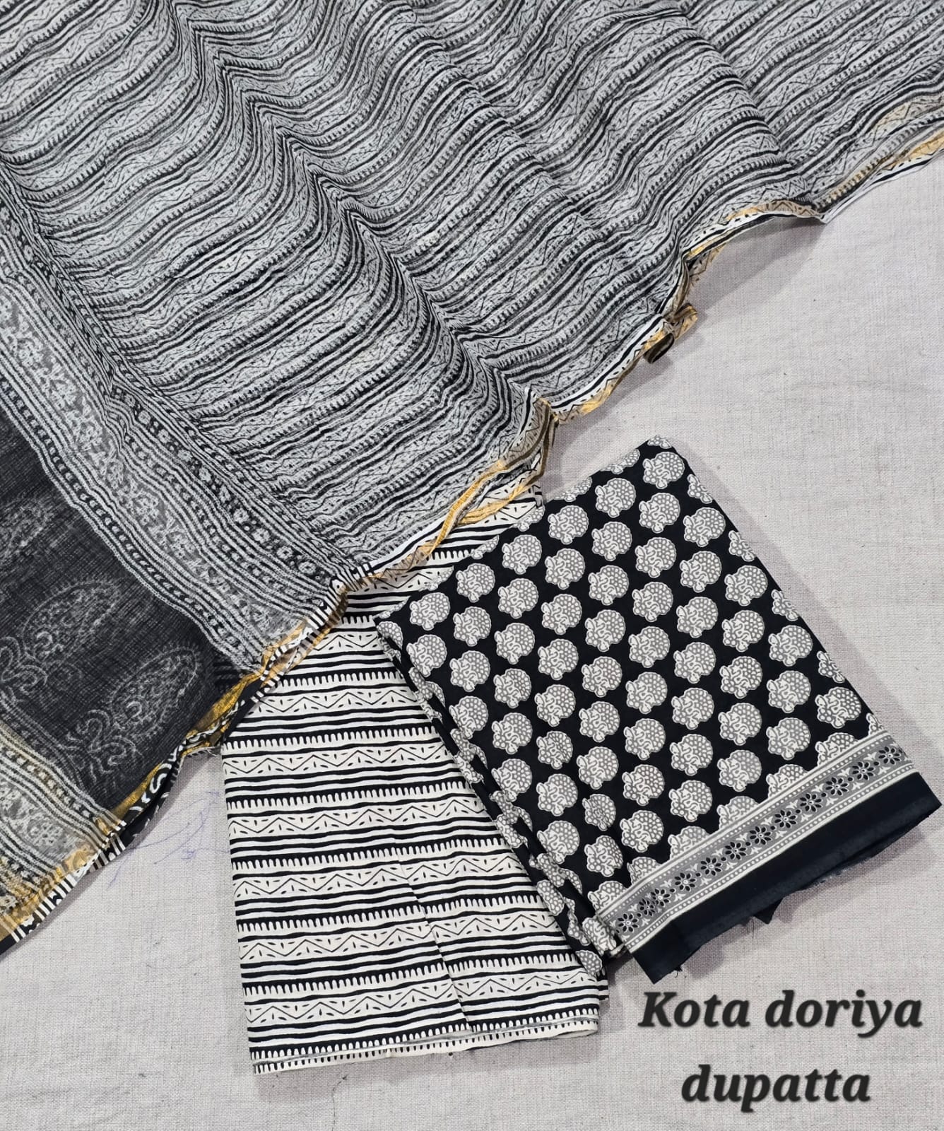Dabu Print Pure Cotton Suit with Kota Cotton Dupatta – Indigo Summer Comfort