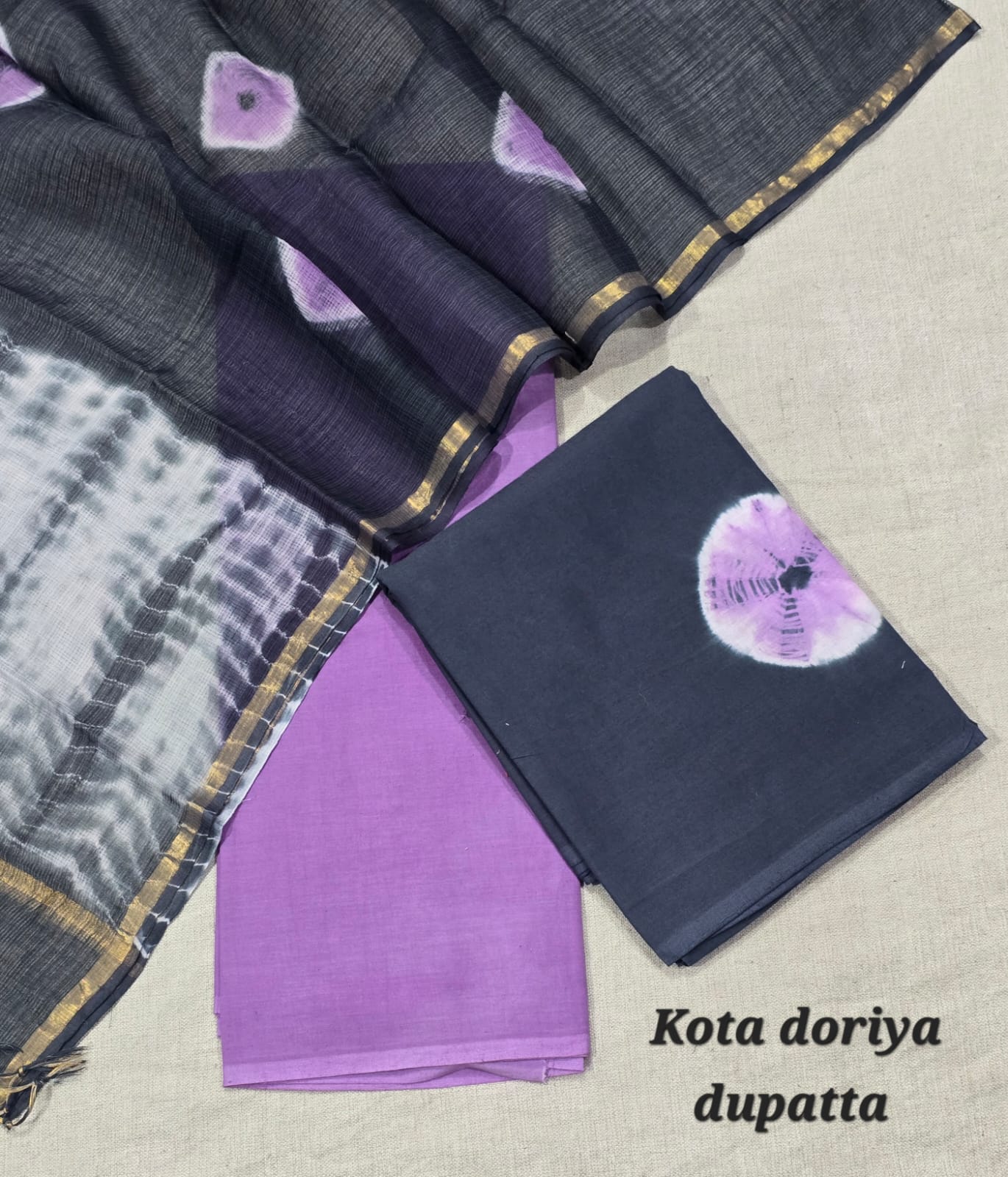 Minimal Block Print Pure Cotton Suit with Kota Cotton Dupatta – Ivory Office Wear