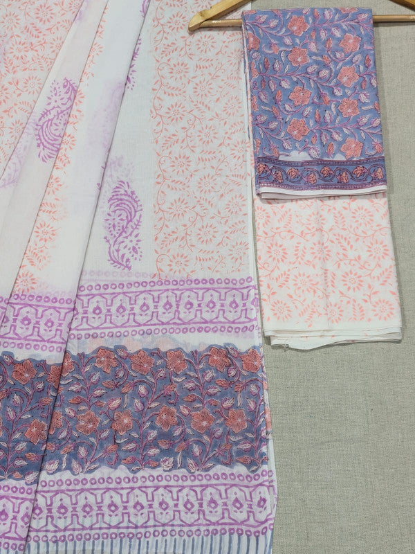 Hand Block Printed Unstitched Cotton Suit Set WIth Cotton Dupatta
