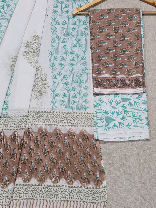 Hand Block Printed Unstitched Cotton Suit Set WIth Cotton Dupatta