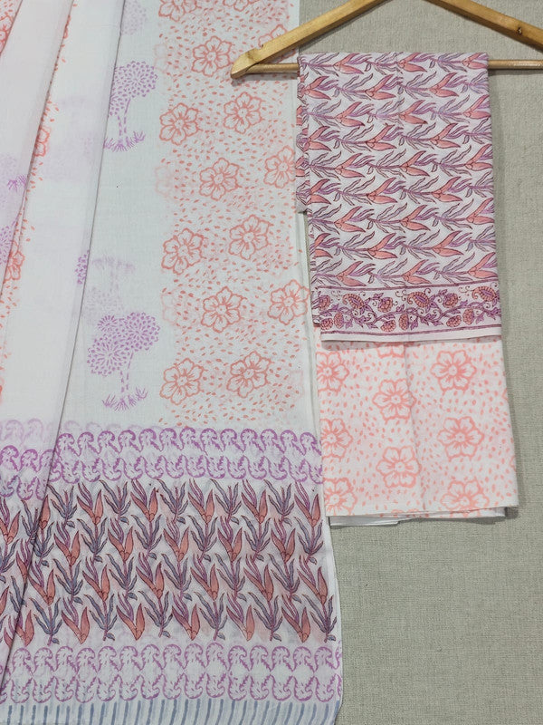 Hand Block Printed Unstitched Cotton Suit Set WIth Cotton Dupatta