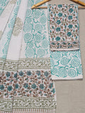 Hand Block Printed Unstitched Cotton Suit Set WIth Cotton Dupatta