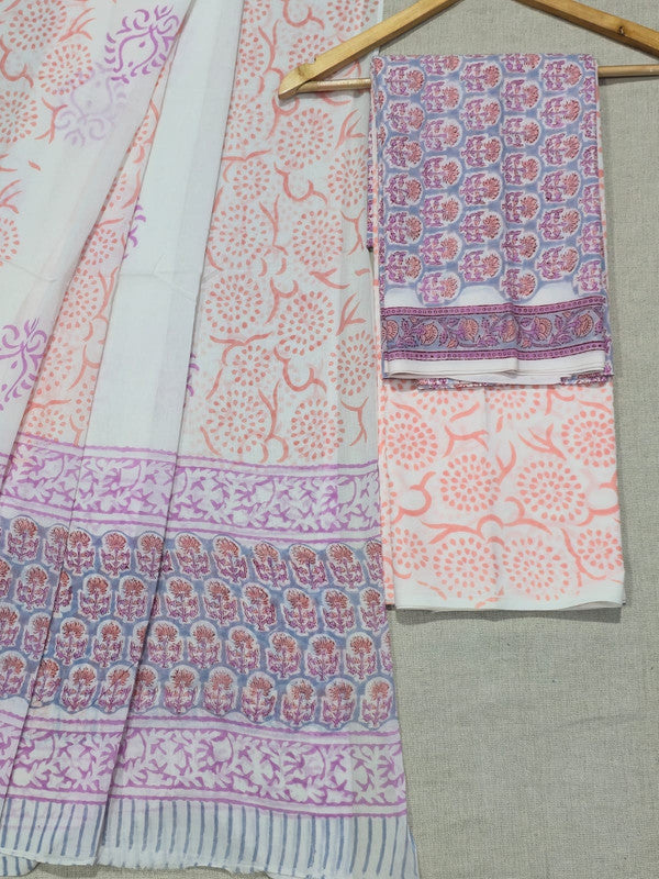 Hand Block Printed Unstitched Cotton Suit Set WIth Cotton Dupatta