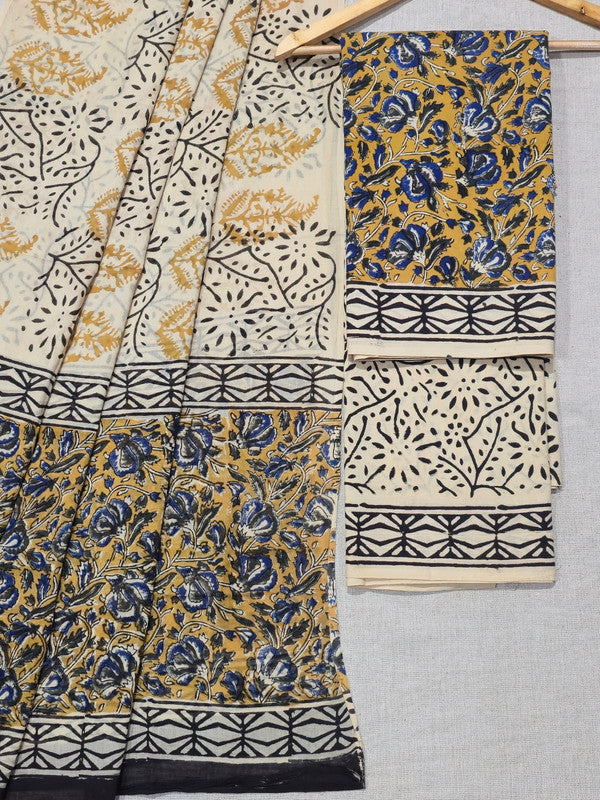Hand Block Printed Unstitched Cotton Suit Set WIth Cotton Dupatta