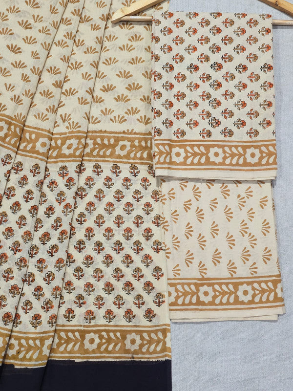 Hand Block Printed Unstitched Cotton Suit Set WIth Cotton Dupatta