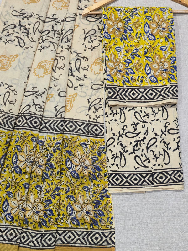 Hand Block Printed Unstitched Cotton Suit Set WIth Cotton Dupatta