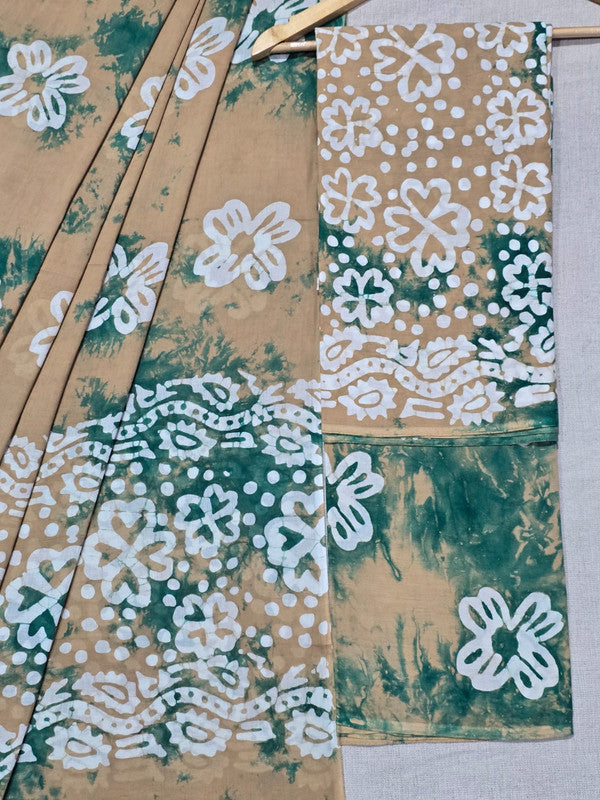 Hand Block Printed Unstitched Cotton Suit Set WIth Cotton Dupatta