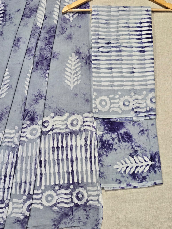 Hand Block Printed Unstitched Cotton Suit Set WIth Cotton Dupatta
