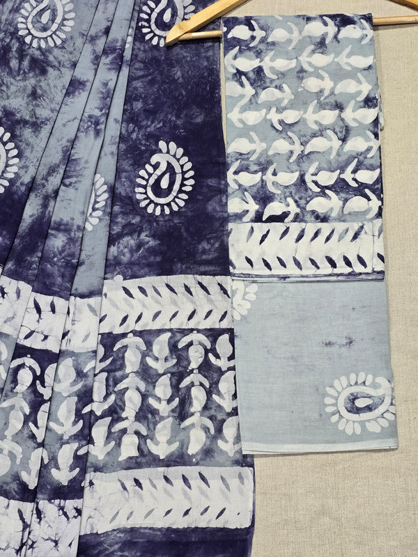 Hand Block Printed Unstitched Cotton Suit Set WIth Cotton Dupatta