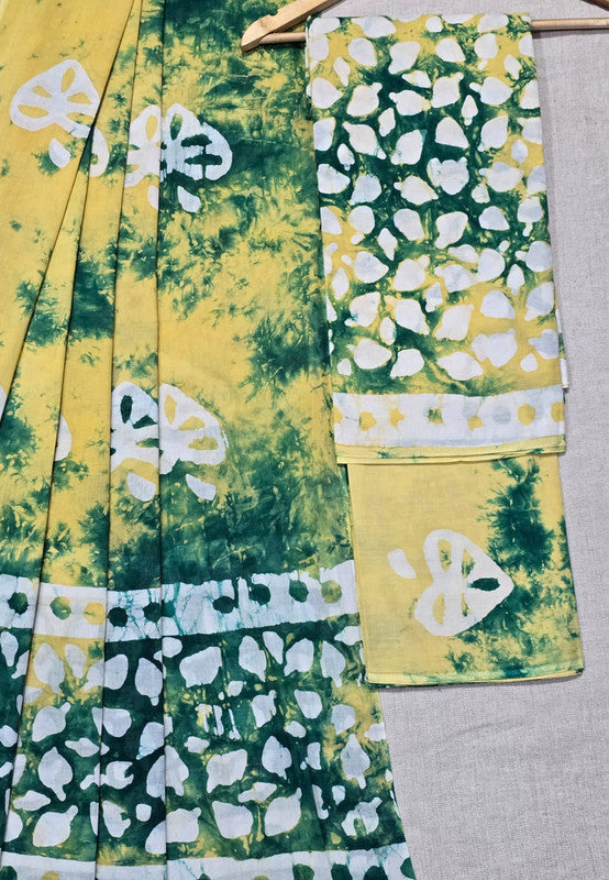 Hand Block Printed Unstitched Cotton Suit Set WIth Cotton Dupatta