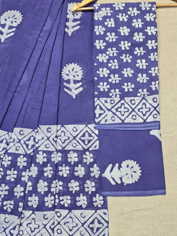 Hand Block Printed Unstitched Cotton Suit Set WIth Cotton Dupatta