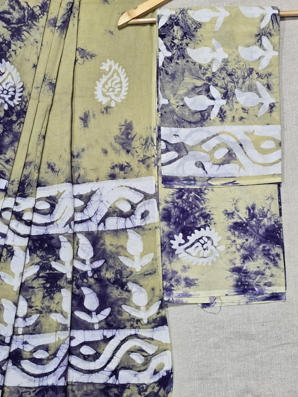 Hand Block Printed Unstitched Cotton Suit Set WIth Cotton Dupatta