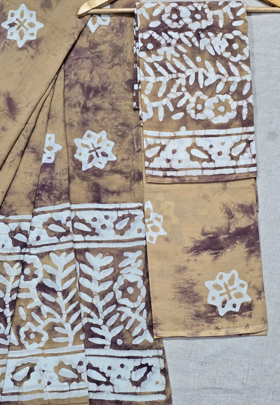 Hand Block Printed Unstitched Cotton Suit Set WIth Cotton Dupatta