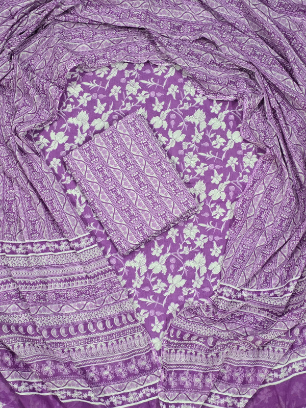 Hand Block Printed Unstitched Cotton Suit Set WIth Cotton Dupatta