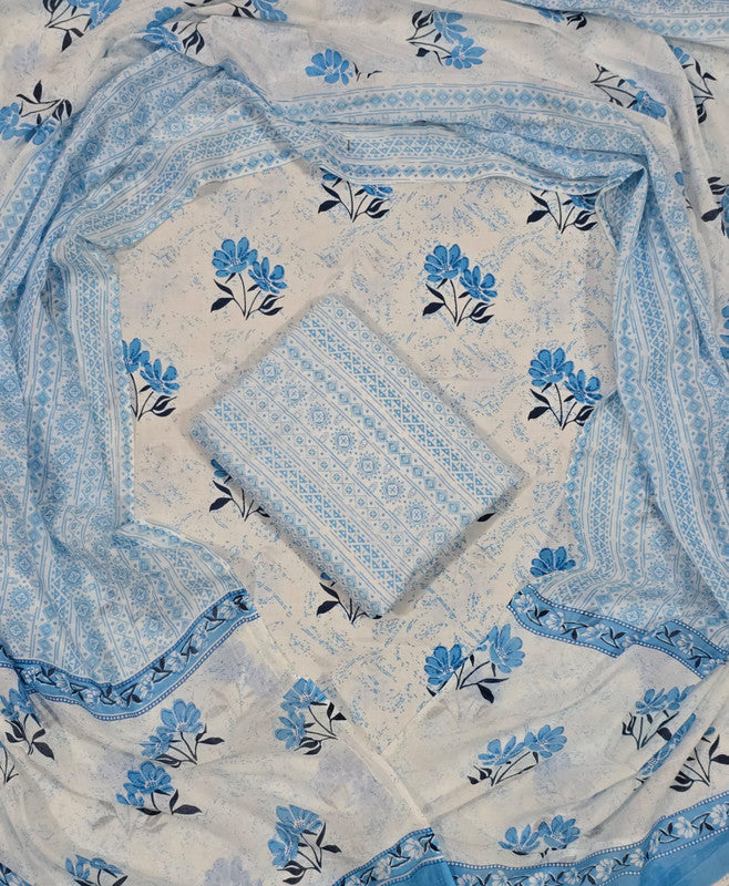 Hand Block Printed Unstitched Cotton Suit Set WIth Cotton Dupatta