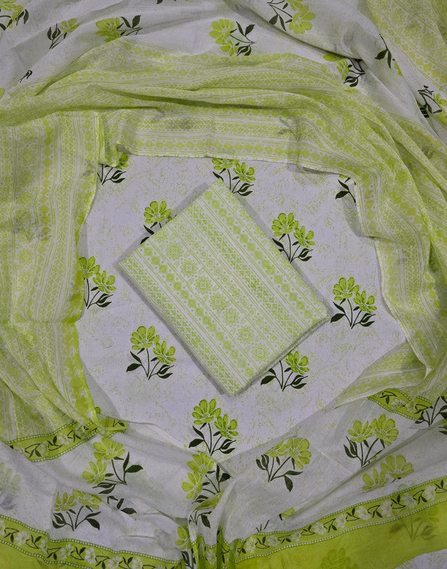 Hand Block Printed Unstitched Cotton Suit Set WIth Cotton Dupatta