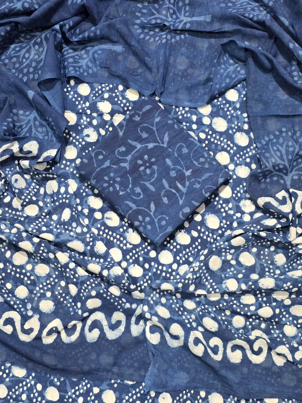 Hand Block Printed Unstitched Cotton Suit Set WIth Cotton Dupatta
