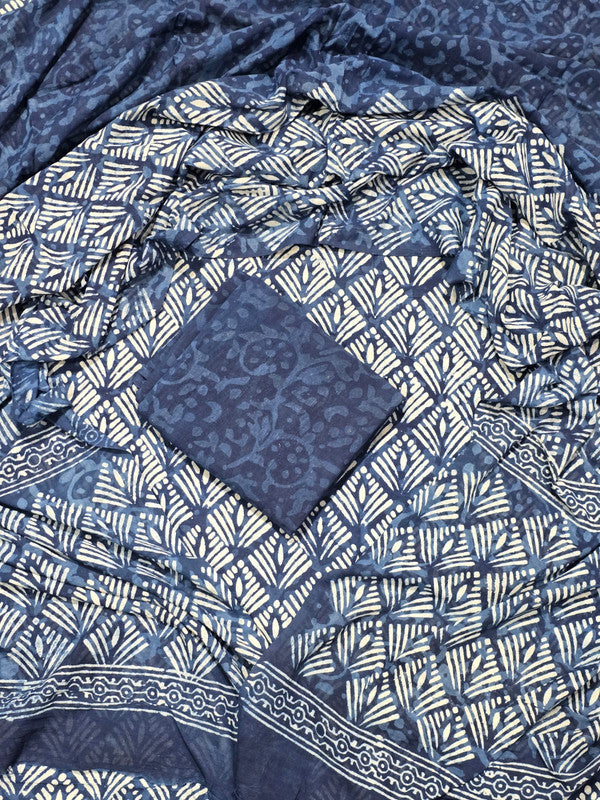 Hand Block Printed Unstitched Cotton Suit Set WIth Cotton Dupatta