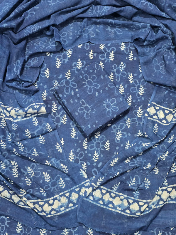 Hand Block Printed Unstitched Cotton Suit Set WIth Cotton Dupatta