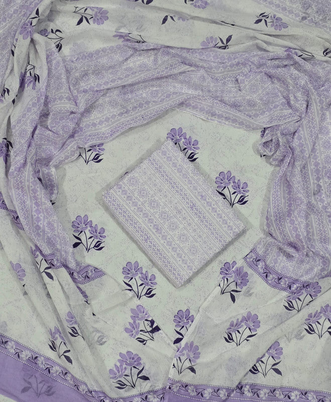 Hand Block Printed Unstitched Cotton Suit Set WIth Cotton Dupatta