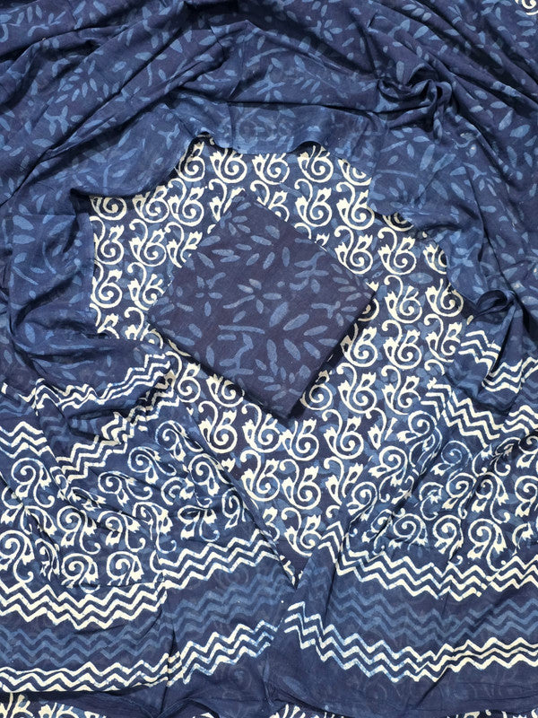 Hand Block Printed Unstitched Cotton Suit Set WIth Cotton Dupatta