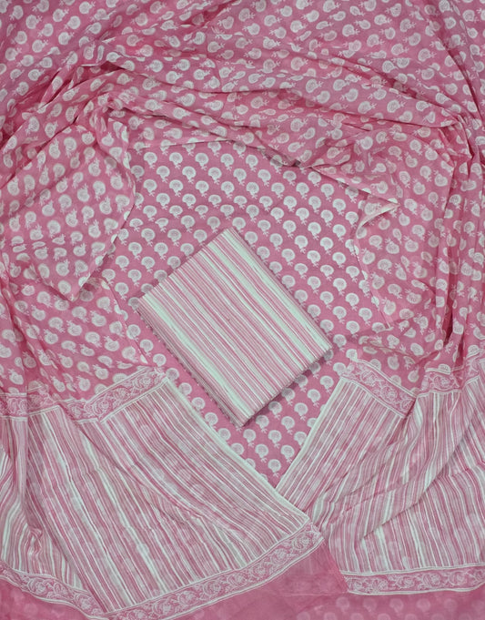 traditional printed cotton suit with mulmul dupatta