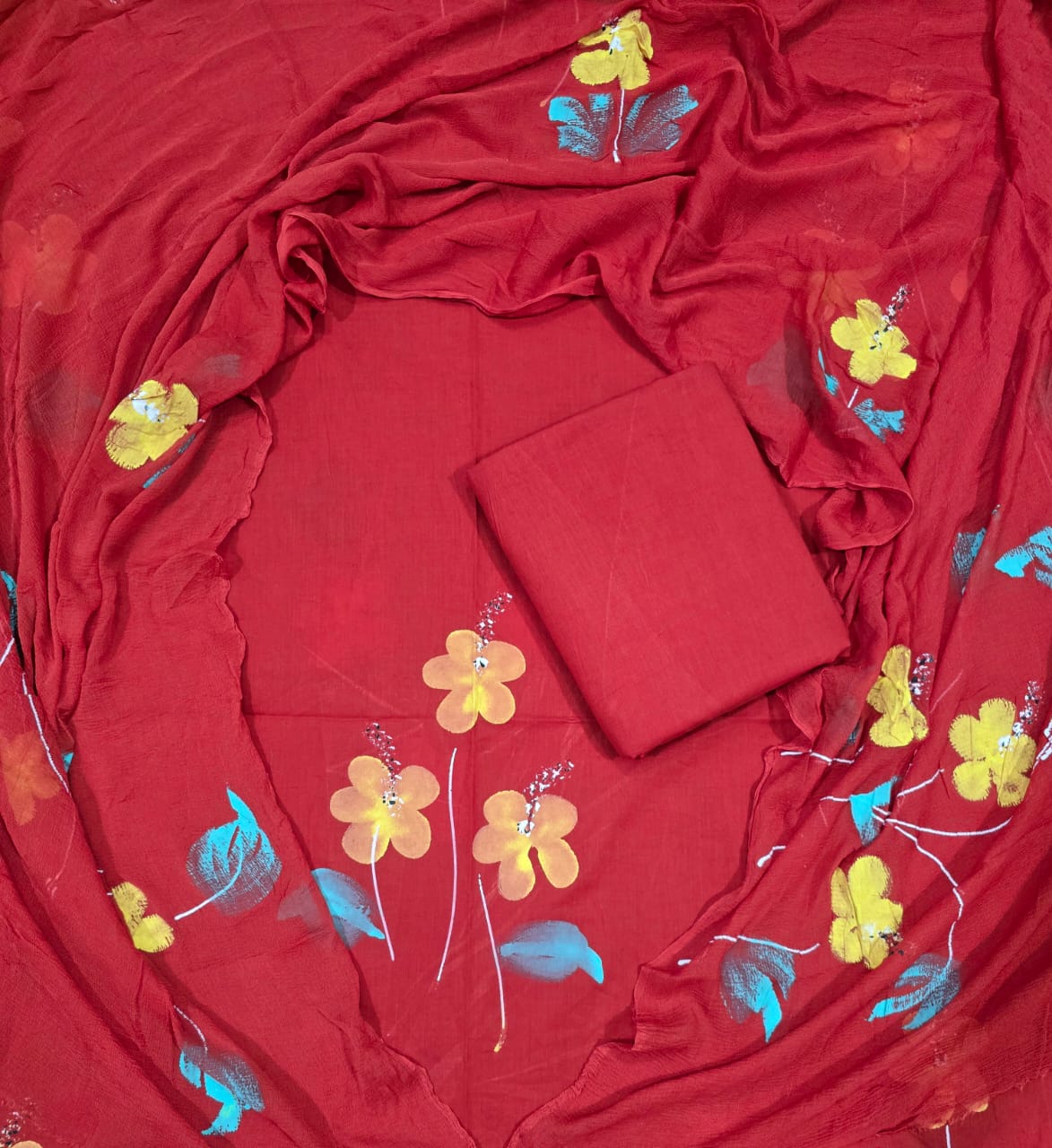 modern cotton suit with chiffon dupatta