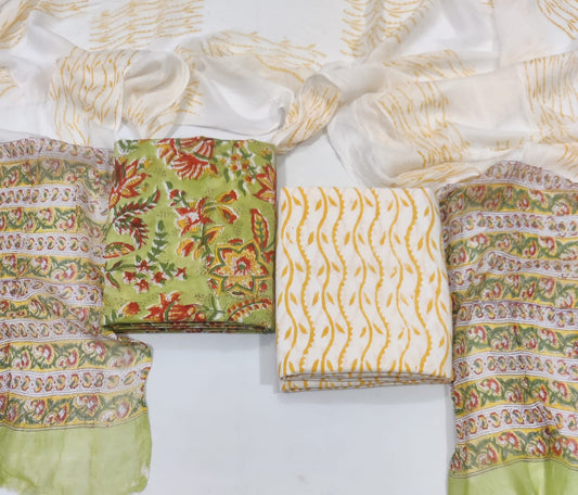 designer cotton suit with chiffon dupatta