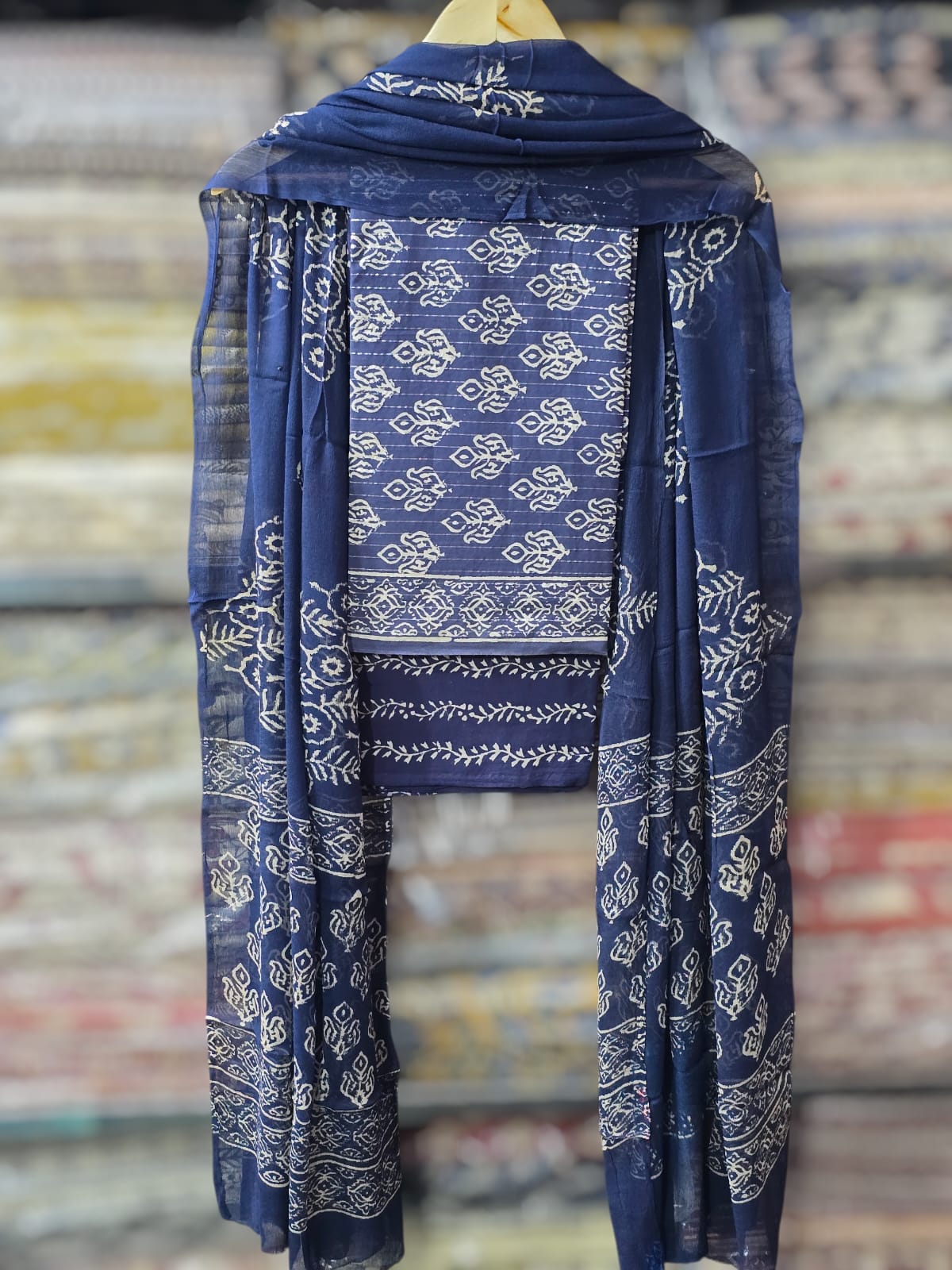 chic cotton suit with chiffon dupatta