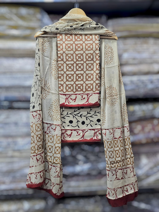 trendy cotton suit with chiffon dupatta