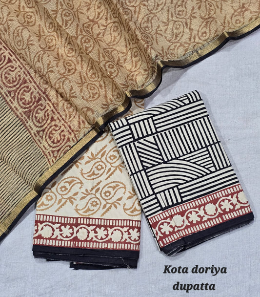 Rajasthani Handcrafted Pure Cotton Suit with Kota Cotton Dupatta – Green Office Wear