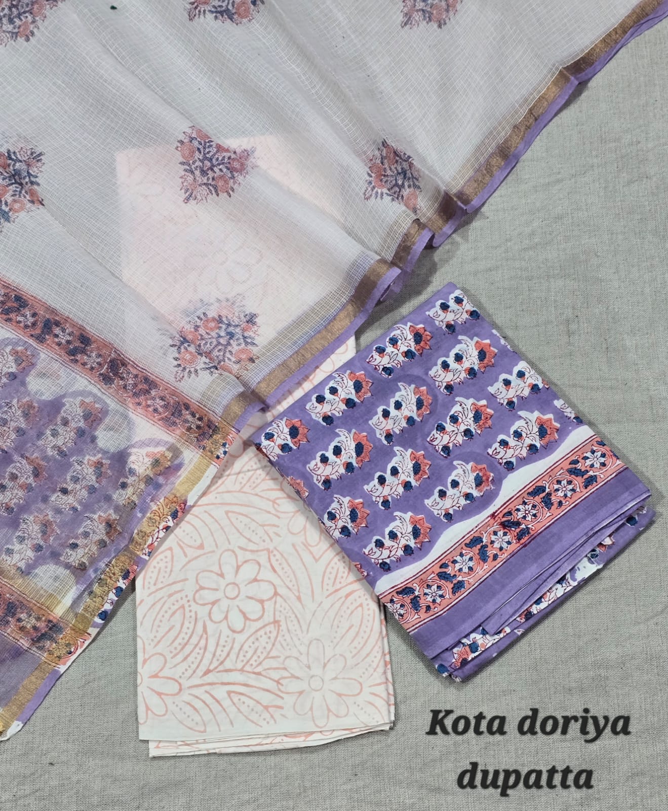 Indigo Hand Block Pure Cotton Suit with Kota Cotton Dupatta – Maroon Summer Comfort