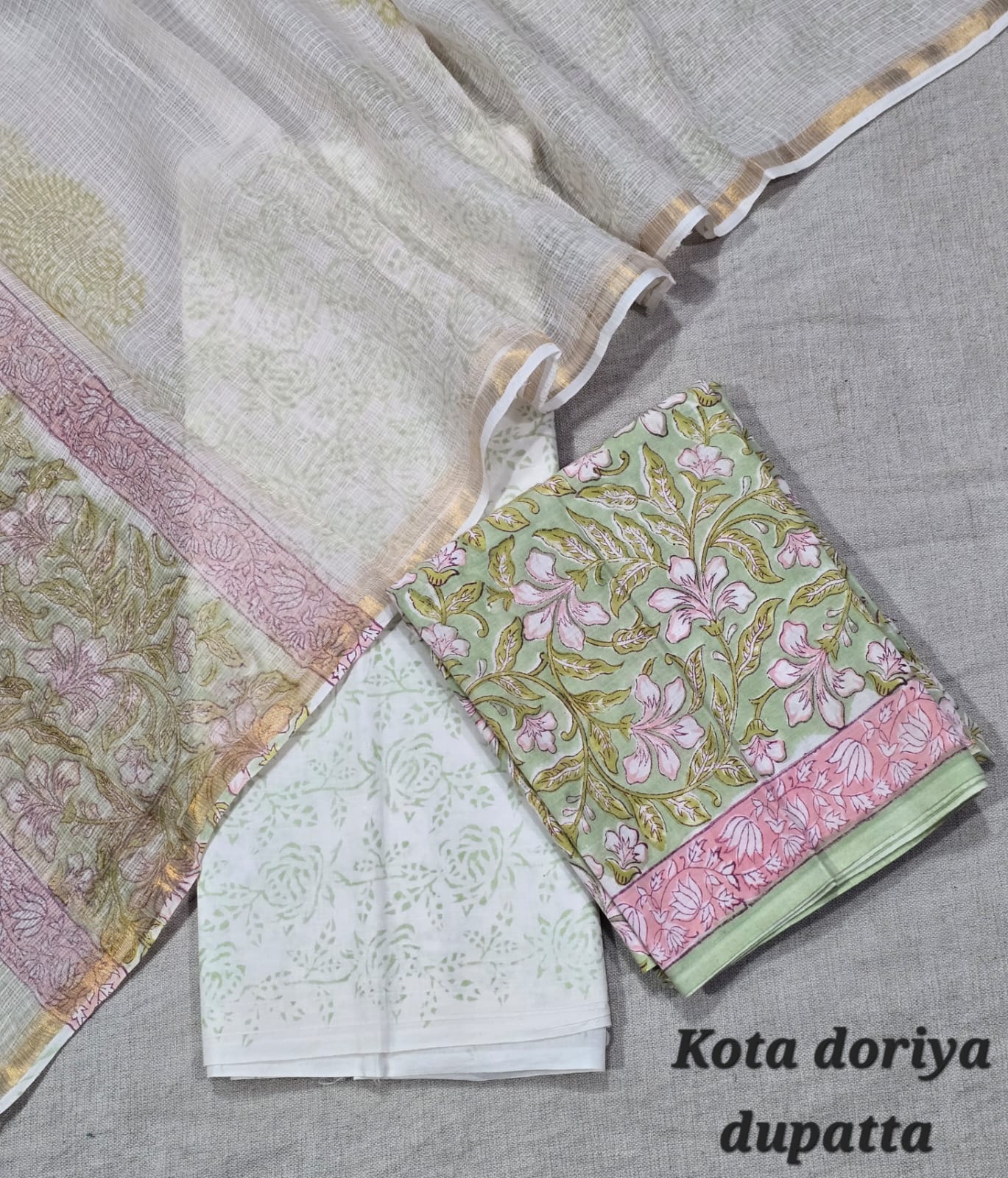 Dabu Print Pure Cotton Suit with Kota Cotton Dupatta – Indigo Casual Wear
