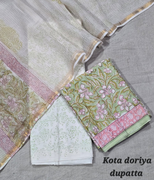 Dabu Print Pure Cotton Suit with Kota Cotton Dupatta – Indigo Casual Wear