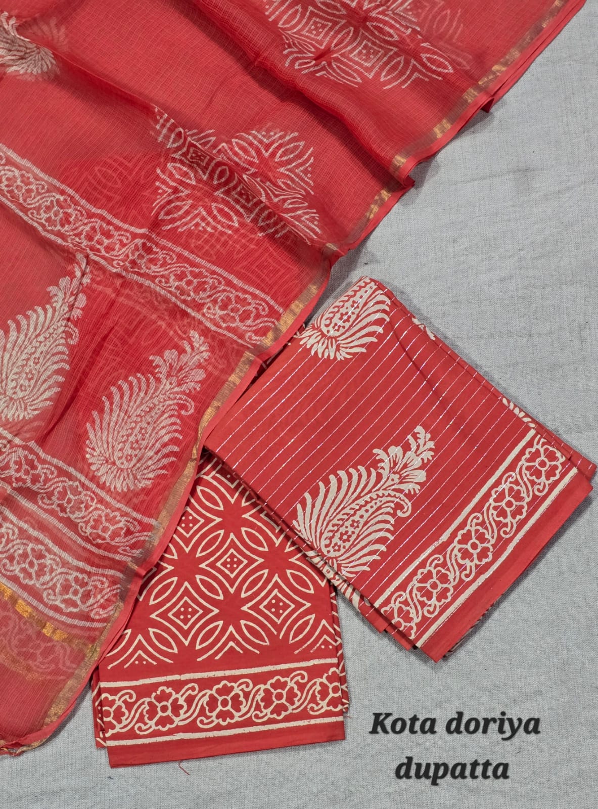 Traditional Ajrakh Inspired Pure Cotton Suit with Kota Cotton Dupatta – Black Elegant Set