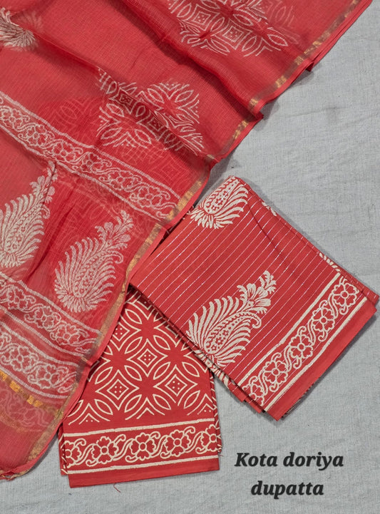 Traditional Ajrakh Inspired Pure Cotton Suit with Kota Cotton Dupatta – Black Elegant Set