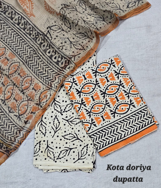 Indigo Hand Block Pure Cotton Suit with Kota Cotton Dupatta – Maroon Premium Set