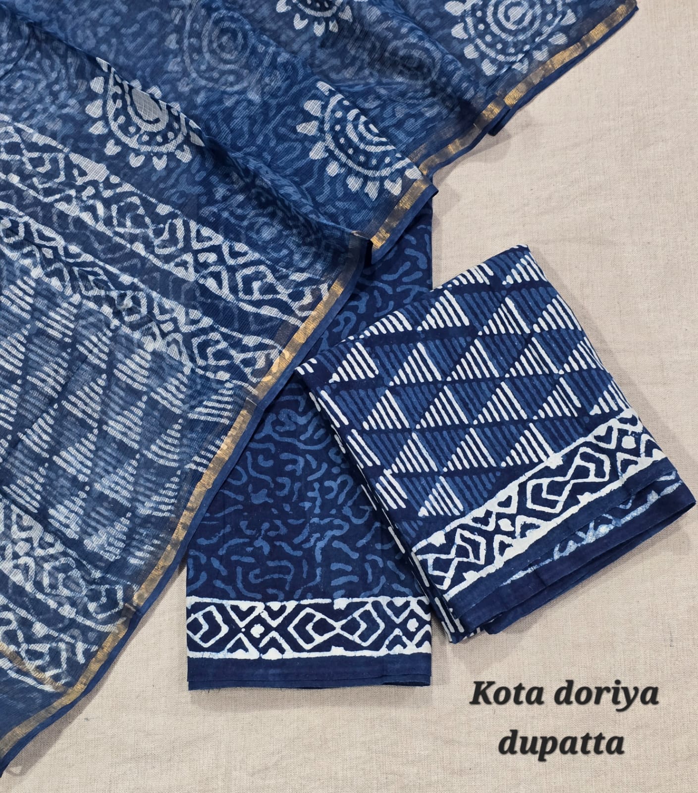 Artisan Hand Block Pure Cotton Suit with Kota Cotton Dupatta – Rust Summer Comfort