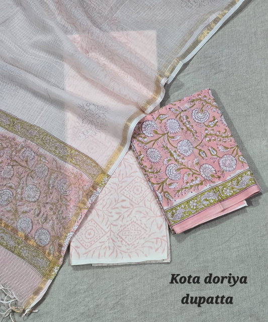 Rajasthani Handcrafted Pure Cotton Suit with Kota Cotton Dupatta – Green Daily Wear