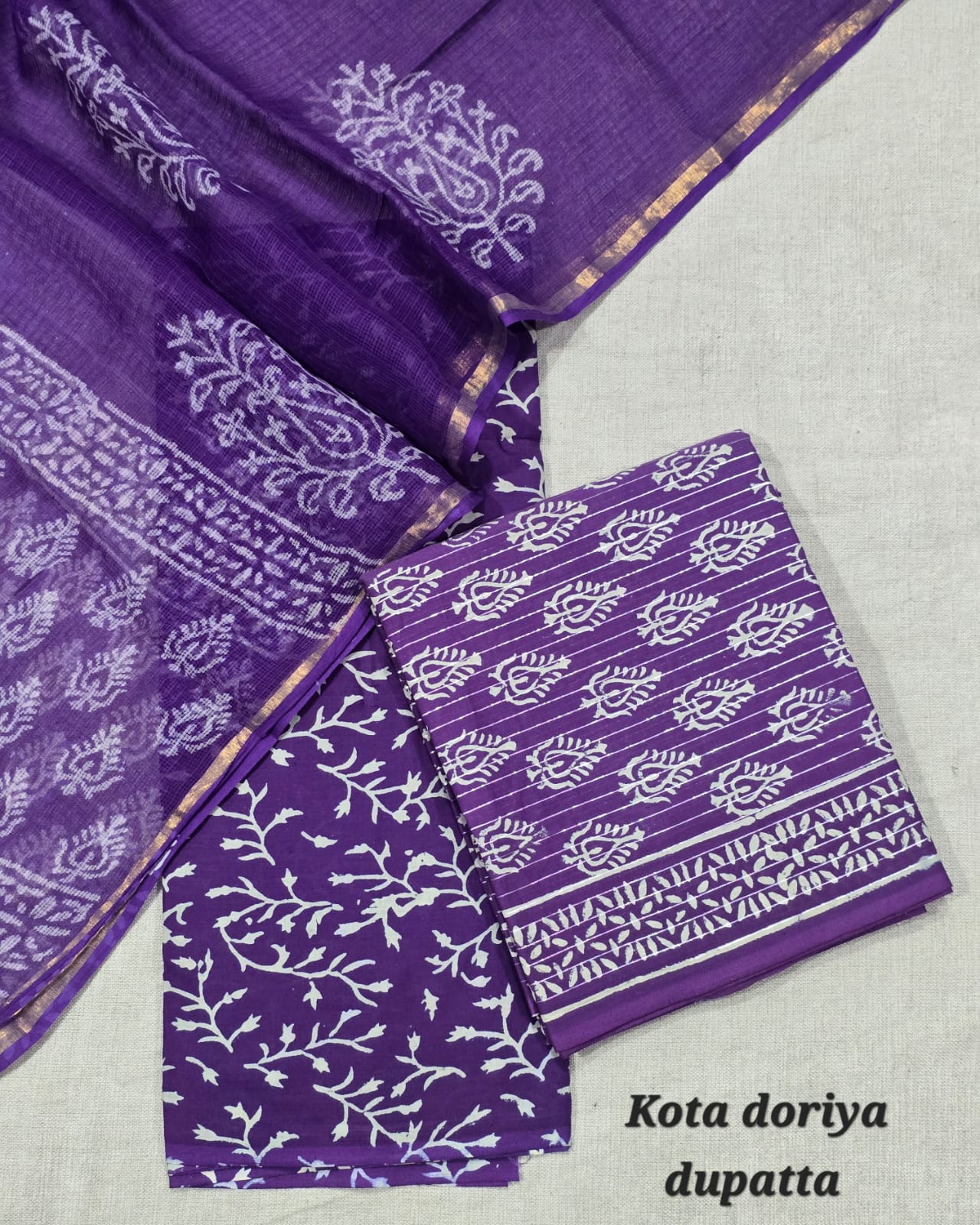 Floral Block Print Pure Cotton Suit with Kota Cotton Dupatta – Mustard Classic Fit