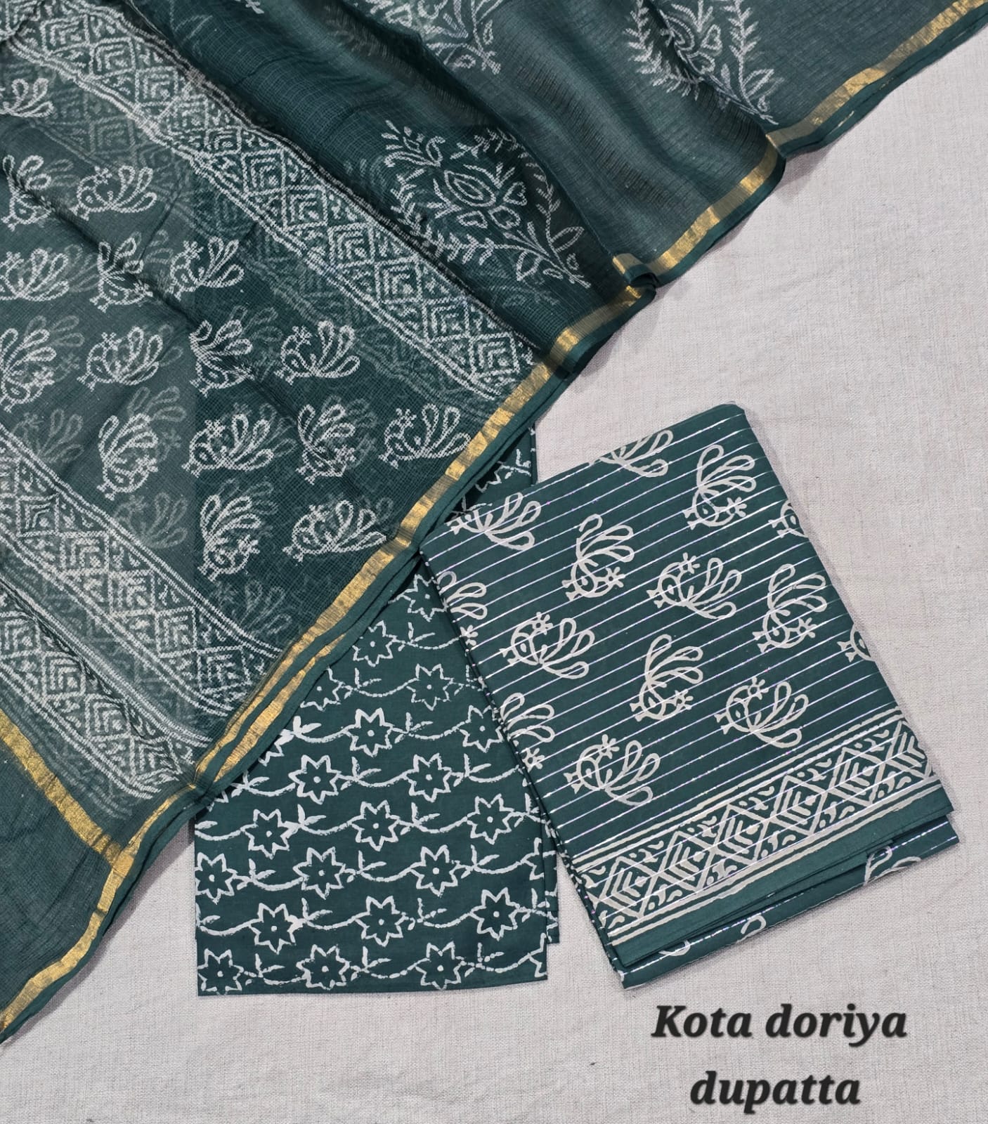 Dabu Print Pure Cotton Suit with Kota Cotton Dupatta – Indigo Premium Set